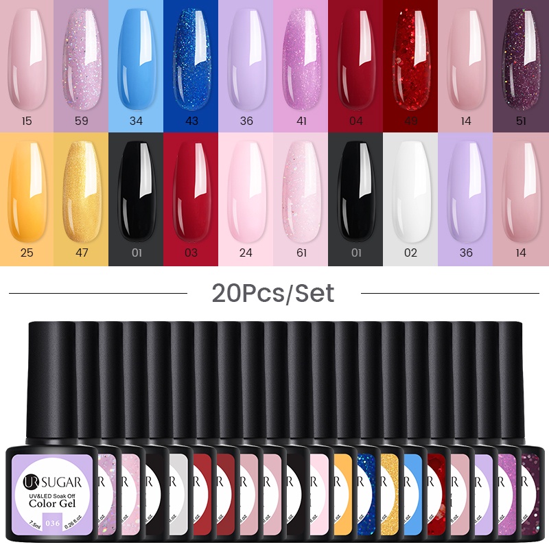 Set 20 lọ gel UV sơn móng tay UR SUGAR nhiều màu lấp lánh tuỳ chọn
