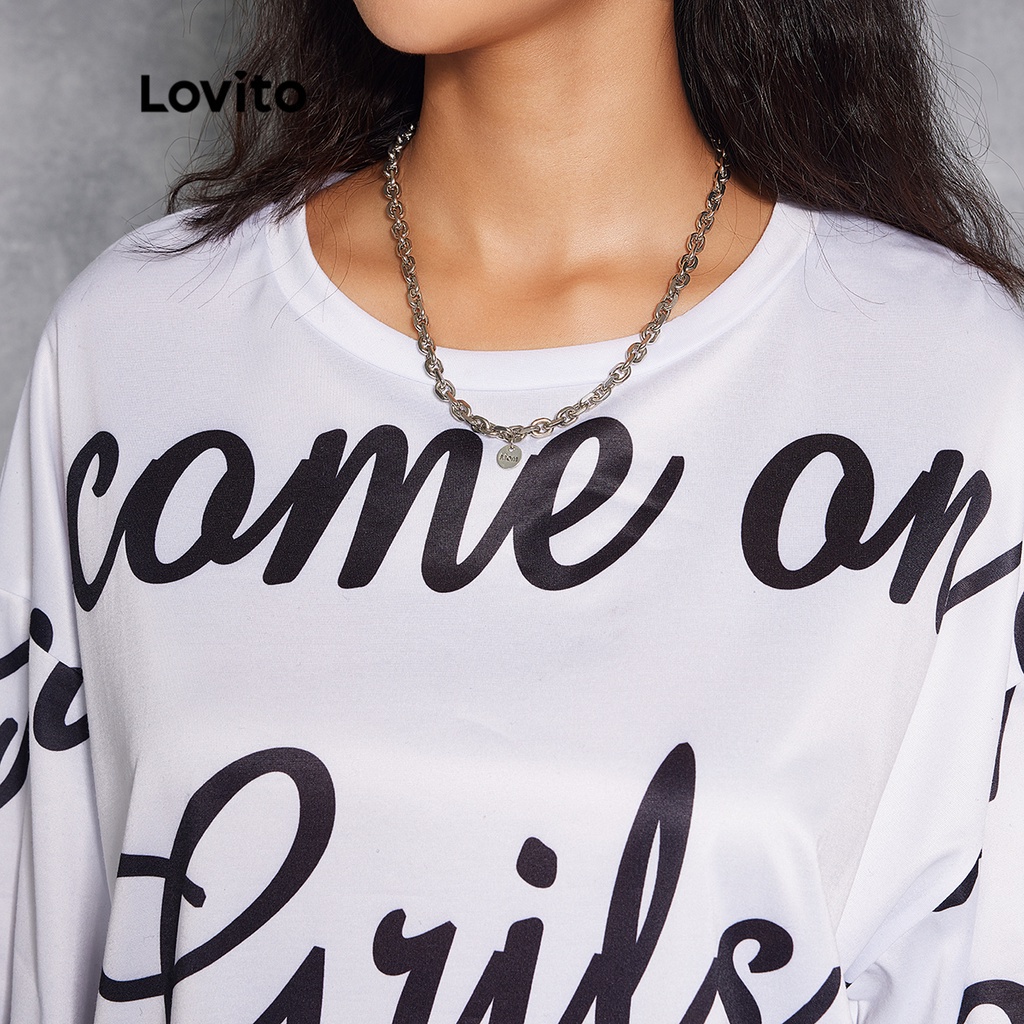 Lovito Áo Thun Tay Ngắn In Chữ L20D1119