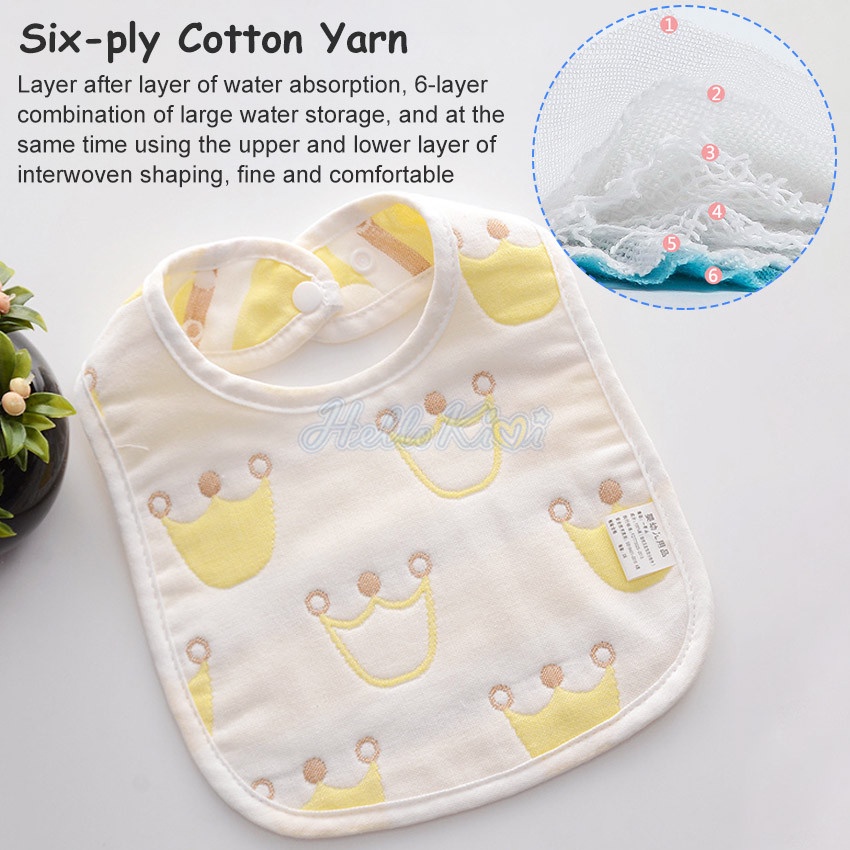 Set 3 yếm ăn HELLOKIMI bằng cotton dày dặn in họa tiết hoạt hình dễ thương dành cho các bé