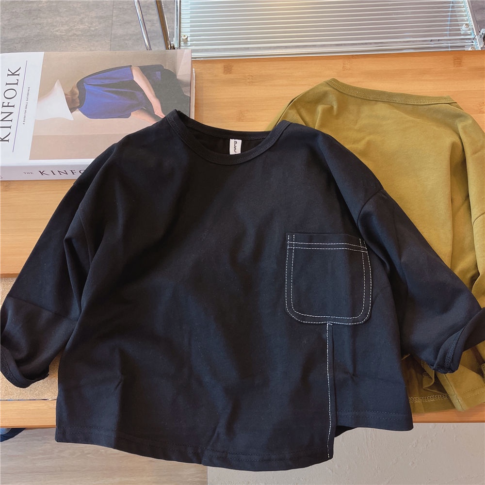 Áo Thun Dài Tay Màu Trơn Thiết Kế Độc Đáo Thời Trang Mùa Thu Cho Bé