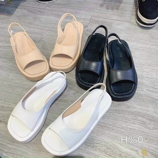 Sandal nữ đế bánh mì, giày sandal quay ngang êm chân 2 màu đen trắng đi học đi lịch MiMi