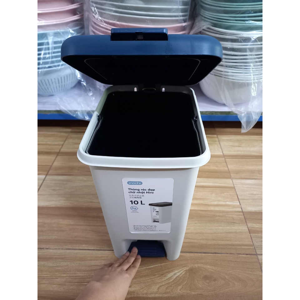 Thùng Rác Đạp Chữ Nhật Có Lõi Bên Trong 10L INOCHI Đựng Rác Văn Phòng, Khách Sạn, Gia Đình