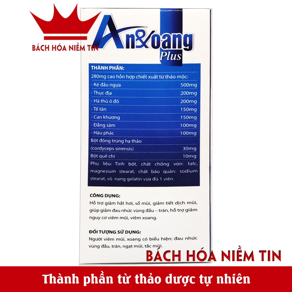 Viên An Xoang  Cấp và Mãn Tính - Thành Phần  Thảo Dược Oan Toàn Và Hiệu Qủa - Hộp 30 Viên