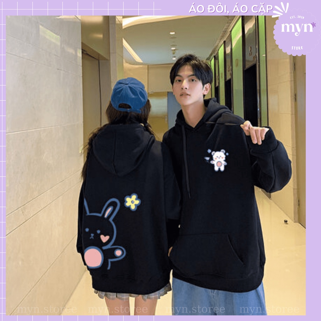 Áo Hoodie Đôi Nam Nữ Tình Yêu, Bạn Thân Hoạt Hình Dễ Thương Chất Nỉ Bông Cao Cấp Form Rộng