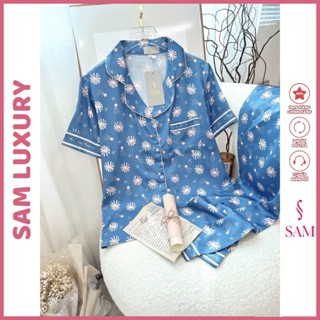 Bộ lụa mặc nhà Sam luxury , bộ pijama tay ngắn quần dài cao cấp