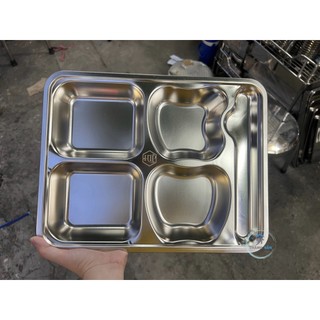 Khay INOX Đựng Cơm 4 Ngăn (nhiều cỡ)