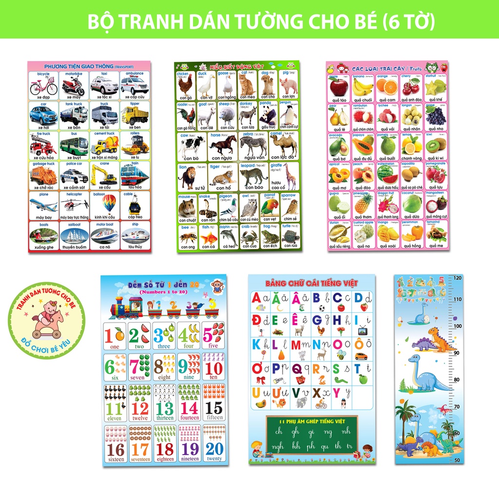 Tranh Decal Nhựa Dán Tường Cho Bé 6 tờ