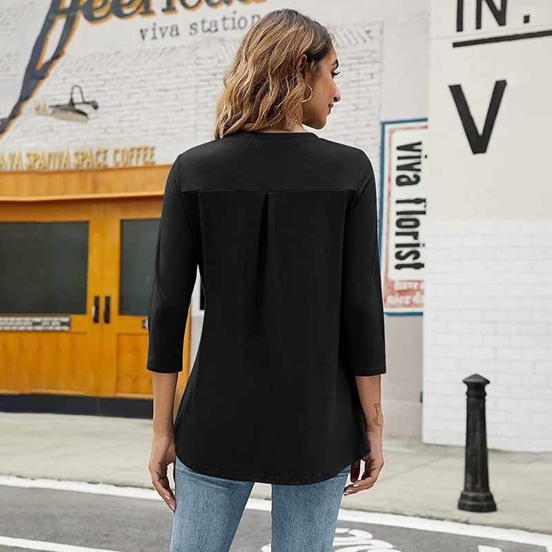 Áo Sơ Mi Tay Lỡ 3 / 4 Cổ Tim Dáng Rộng Thời Trang Công Sở Dành Cho Nữ