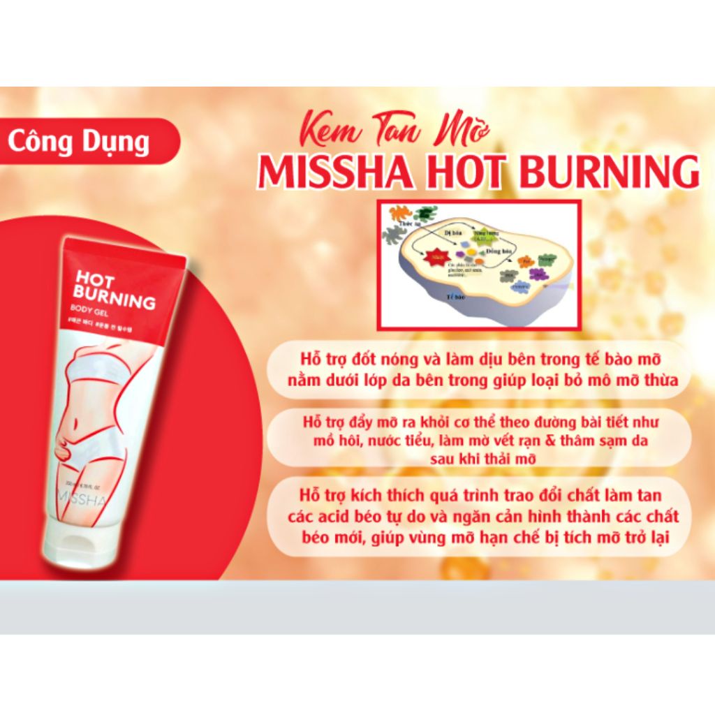 KEM TAN MỠ BỤNG BODY MISSHA HOT BURNING 200ML HÀN QUỐC - GEL TAN MỠ TẠO GIÁNG THON GỌN