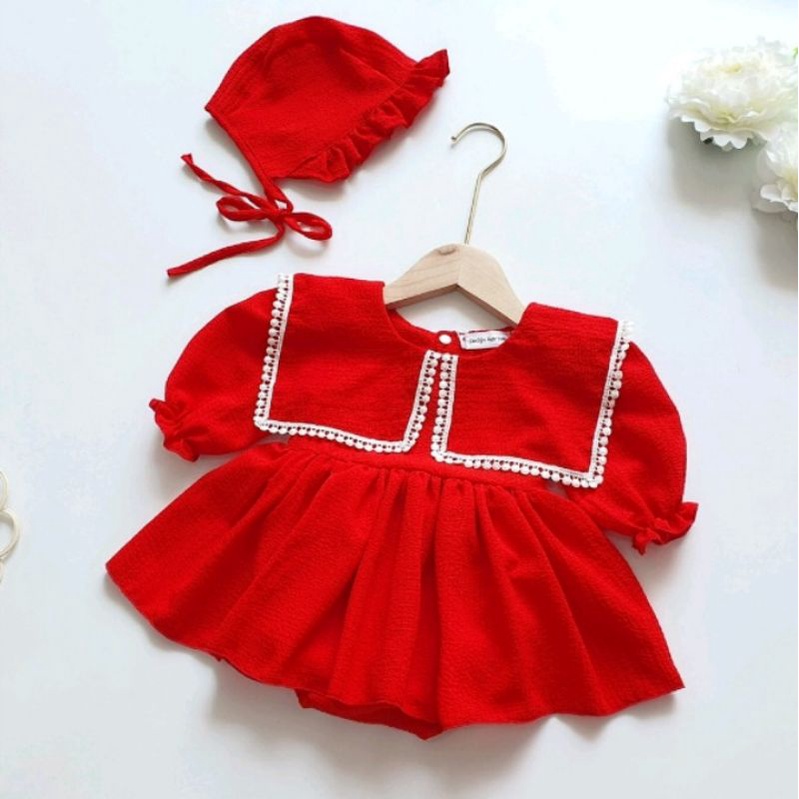 Body váy đỏ bé gái kèm mũ