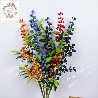 Hoa giả - Cành đào đông giả mix lá Bongflower dài 70cm 4 nhánh hoa 4 nhánh lá deocer siêu xinh