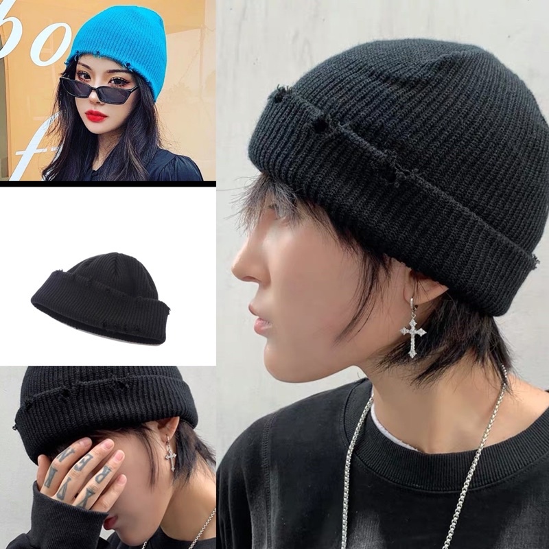 Mũ beanie len rách nhiều màu sắc