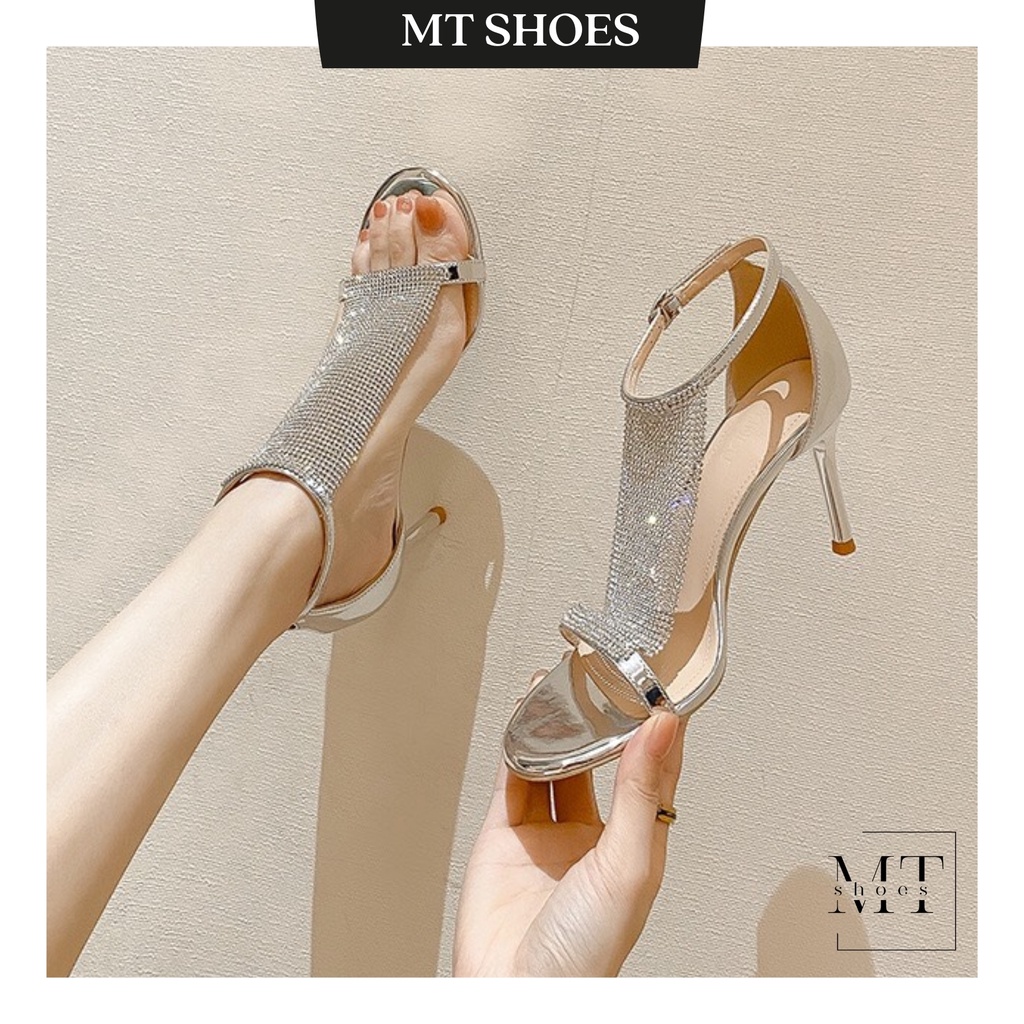 Sandal cao gót đính đá dây xoàn lấp lánh 9cm kiểu dáng sang chảnh cực tôn chân kèm ảnh thật - MT Shoes