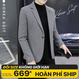 Áo Vest Nam Hàn Quốc, Blazer Nam 1 Cúc. Áo Khoác Nam Dày 2 Lớp Form Ôm KOREA SUIT | VE3