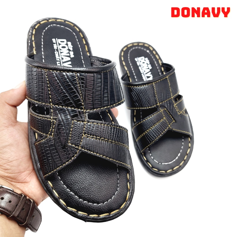 Dép 02 quai ngang nam da donavy cao cấp hàng công ty chất lượng D.2qog
