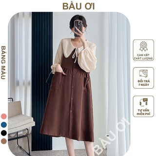 Váy bầu thu đông dài tay thiết kế tiểu thư xinh xắn - đầm bầu babydoll đẹp mặc đi làm đi chơi đều đẹp