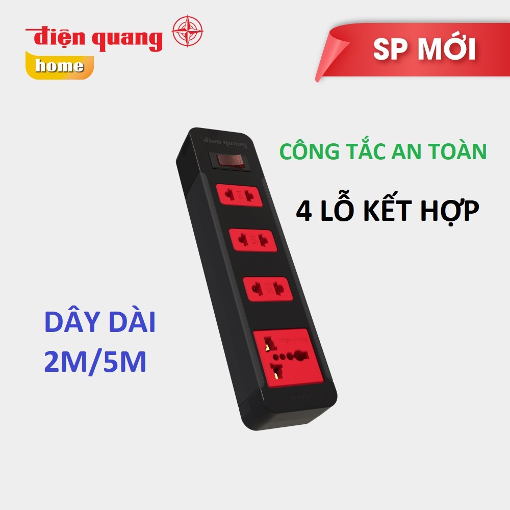 Ổ cắm Điện Quang 4 lỗ kết hợp ECO ĐQ ESK 4BR - 1 công tắc an toàn, chịu nhiệt, tự động ngắt khi quá tải