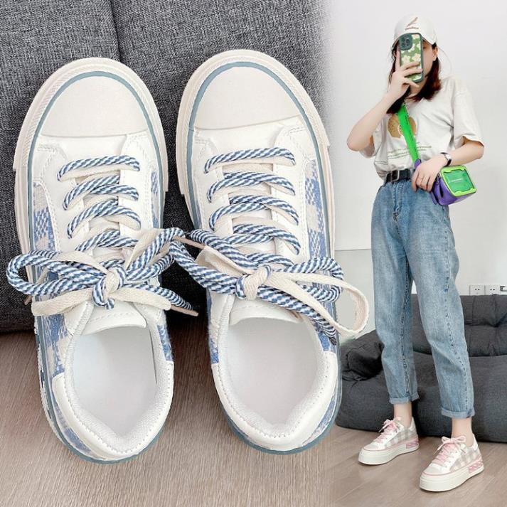 Giày thể thao nữ vải caro đan kim tuyến đế cao 4cm Tổng kho giày