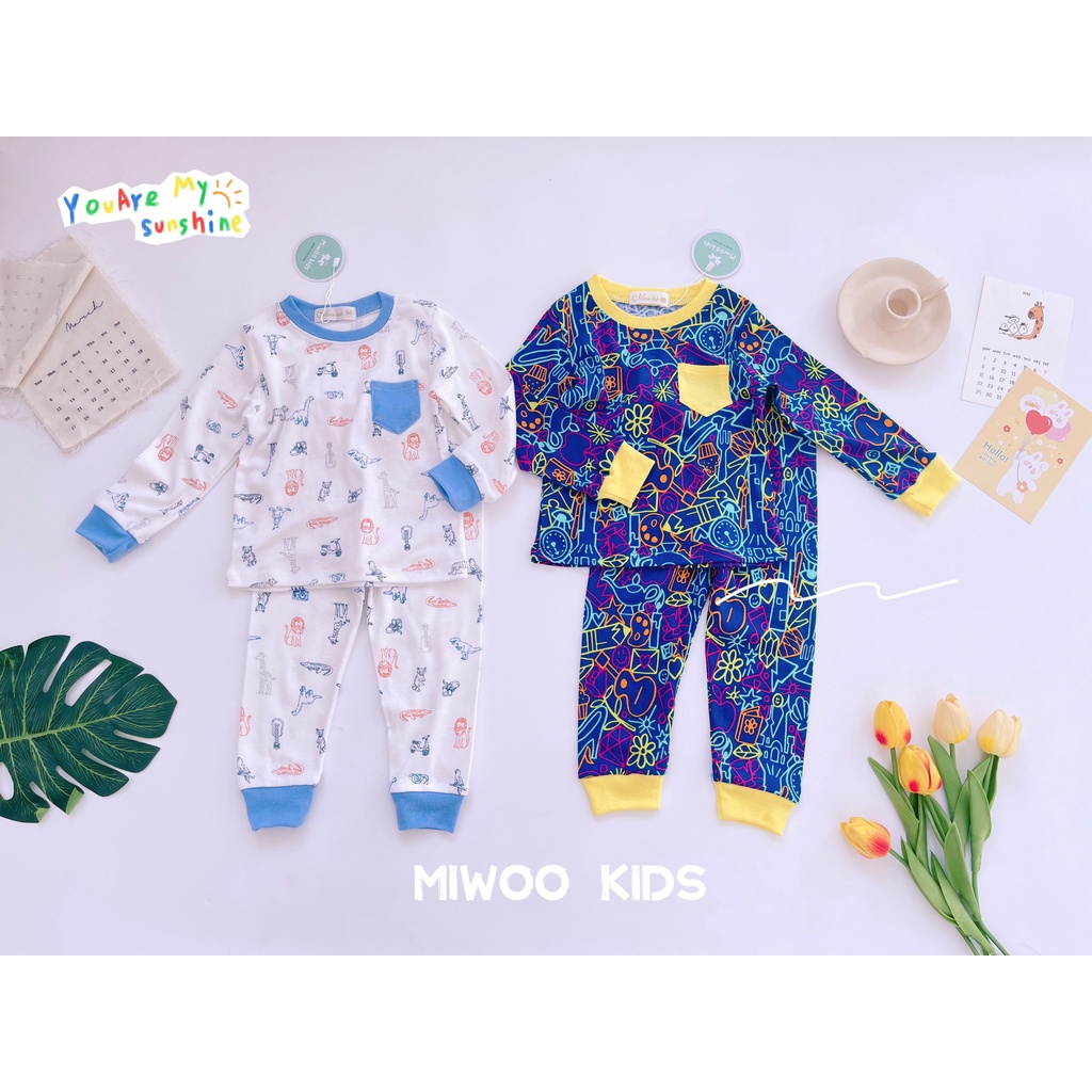 Đồ bộ bé trai dài tay Miwoo bộ quần áo bé trai đồ ngủ thu đông 1 đến 5 tuổi - STA
