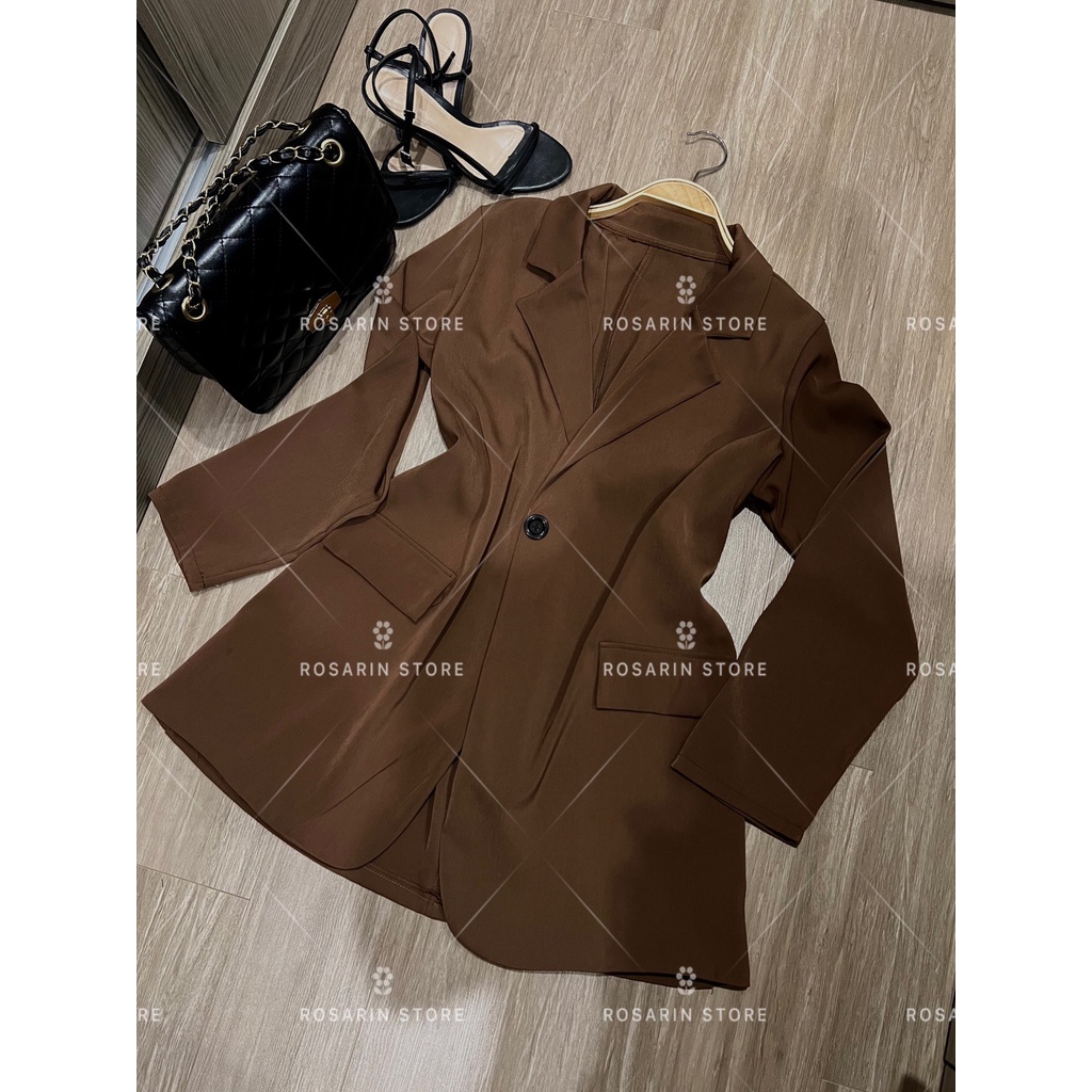 Áo Blazer Nữ 1 lớp dáng dài phong cách Hàn Quốc với 4 tone  màu đen, đỏ đô, be, nâu đậm.