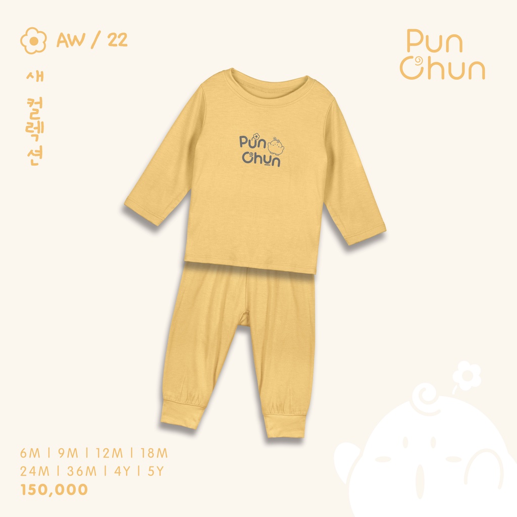 [PUNCHUN] Bộ quần áo cổ tròn Punchun vàng