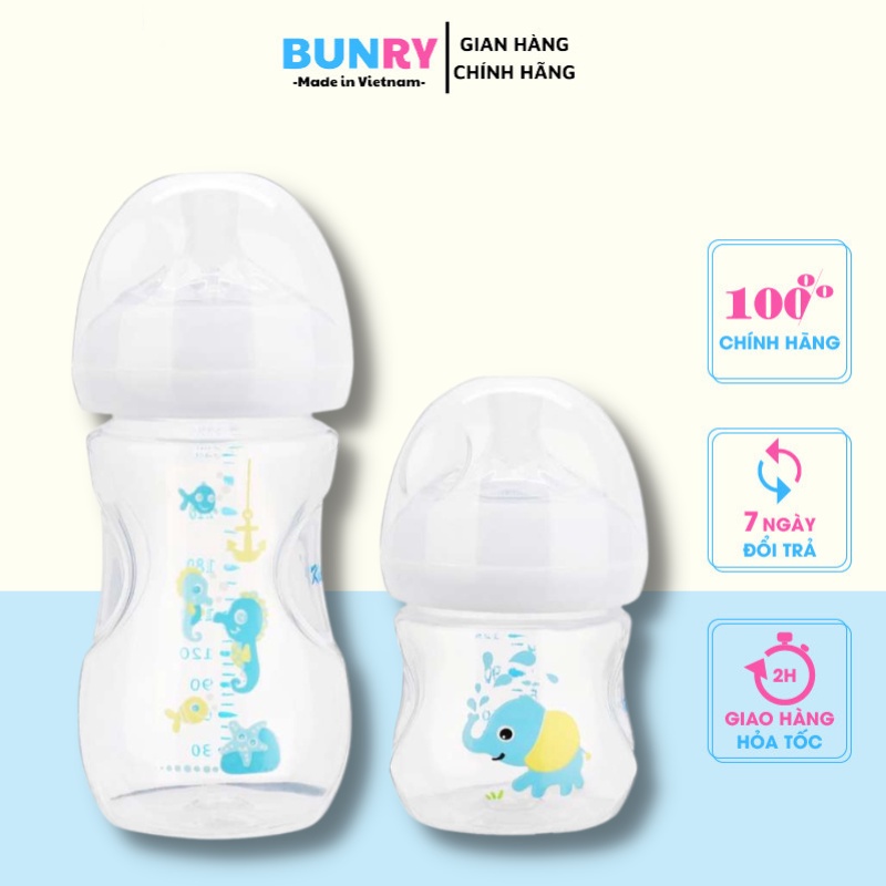 Bình sữa PP cổ rộng KICHI 125ml và 260ml NATURAL núm vú siêu mềm, bình sữa cho bé cảm giác như đang ti mẹ Bunry shop