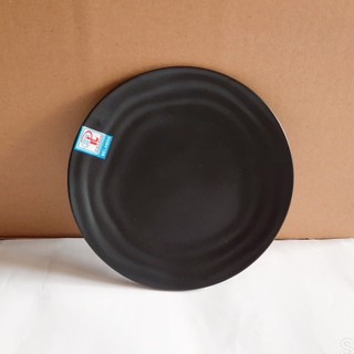 Dĩa tròn cạn gân nhám đen nhựa Melamine DCG 06N-15 cm