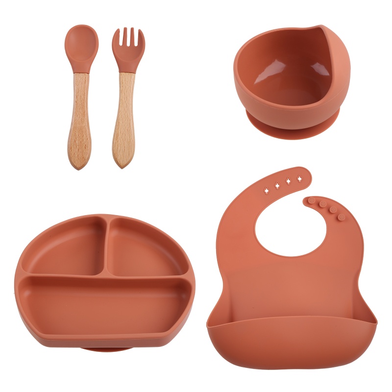 Bộ 5 Muỗng Nĩa Ăn Chia Ngăn Bằng Silicone Dành Cho Bé