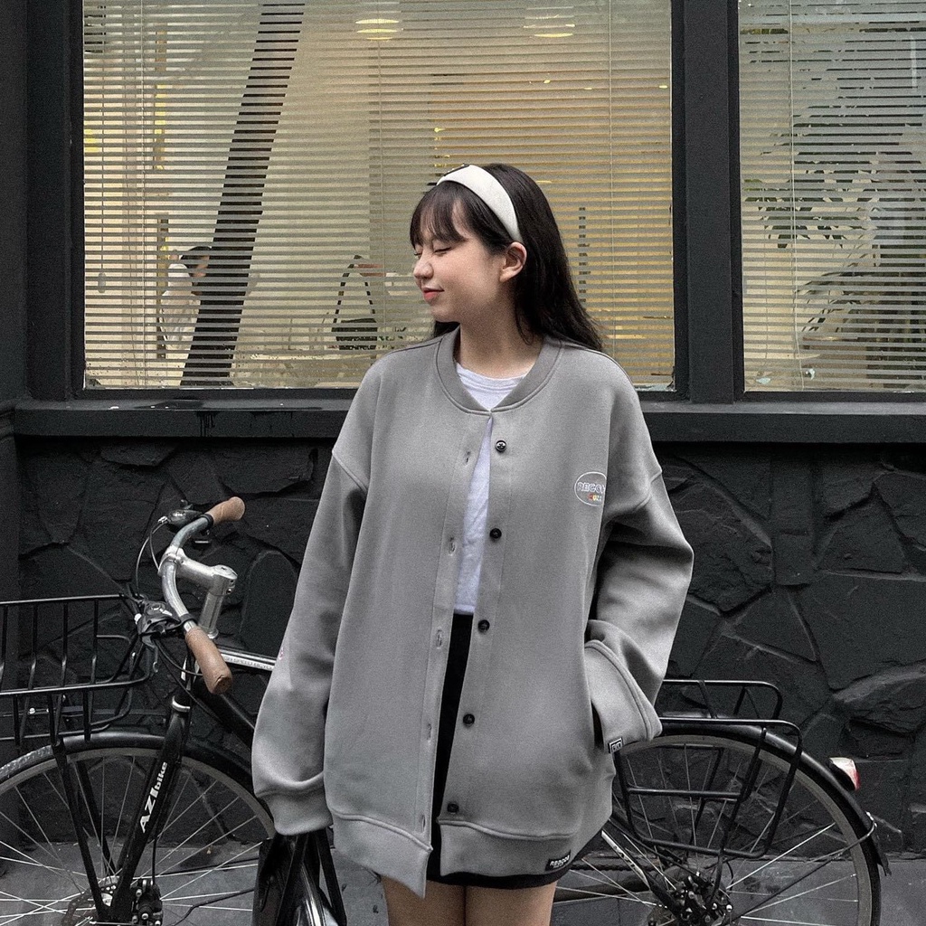 Áo khoác cardigan nỉ ngoại thêu logo Recose Unisex [FREESHIP] Khoát bomber form rộng tay phồng kiểu dáng hàn quốc peonyb