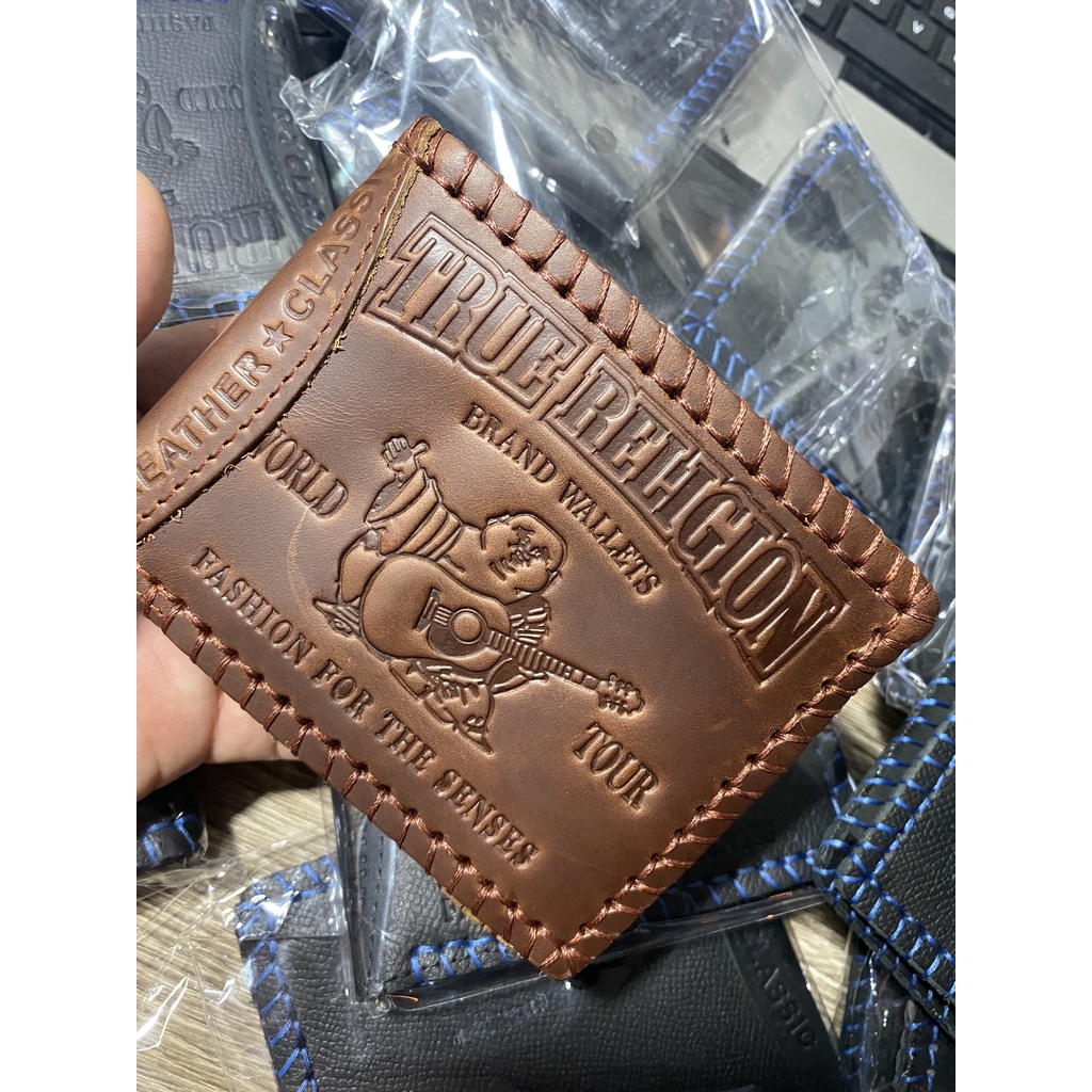 Ví Nam Da Bò Sáp Thật  May Tay-  Hình Ông Địa