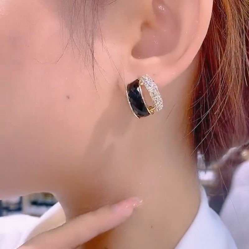 Bông Tai Mạ Bạc 2022 Đính Đá Zircon Màu Đen Dễ Phối Đồ Thời Trang Cho Nữ