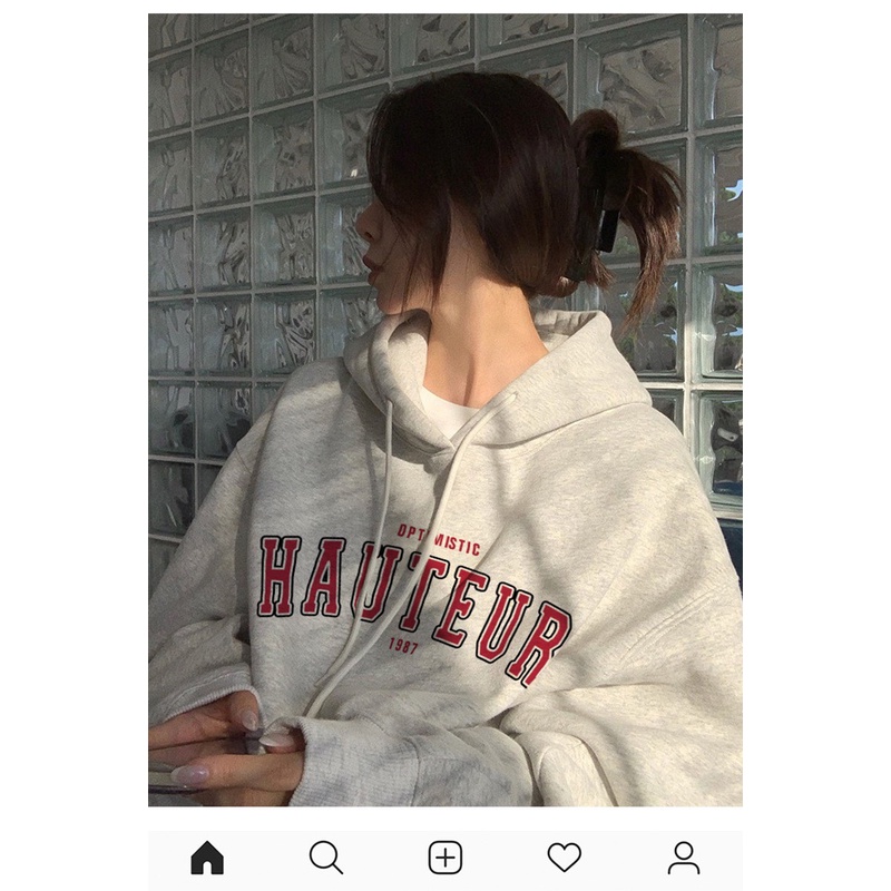 Áo Hoodie Nỉ Bông Form Rộng Nam Nữ Unisex Dáng Oversize Xám Tiêu In Chữ HAUTE 1987 | BigBuy360 - bigbuy360.vn