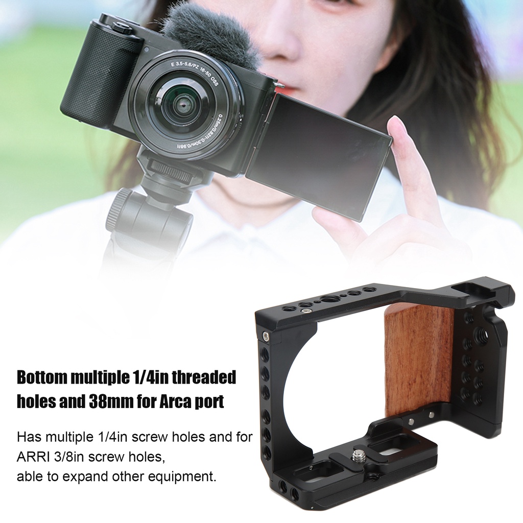 Có thể bán buôn Lồng máy ảnh Quay video Giá bảo vệ bằng hợp kim nhôm có tay cầm gỗ cho Sony ZV ‑ E10 Washington057 Hàng giao ngay