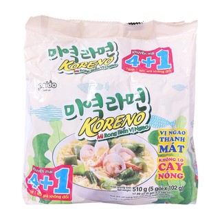 Lốc 4+1 gói mì rong biển vị ngao koreno 102g