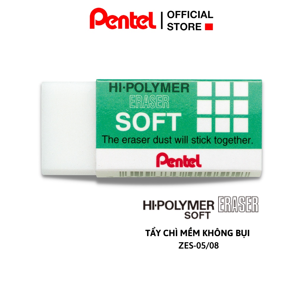 Tẩy Chì Pentel Mềm - Không Bụi SOFT Hi-Polymer ZES-05  | Cỡ Tung | Tẩy Sạch Mọi Loại Chì | An Toàn Cho Sức Khỏe Trẻ Nhỏ
