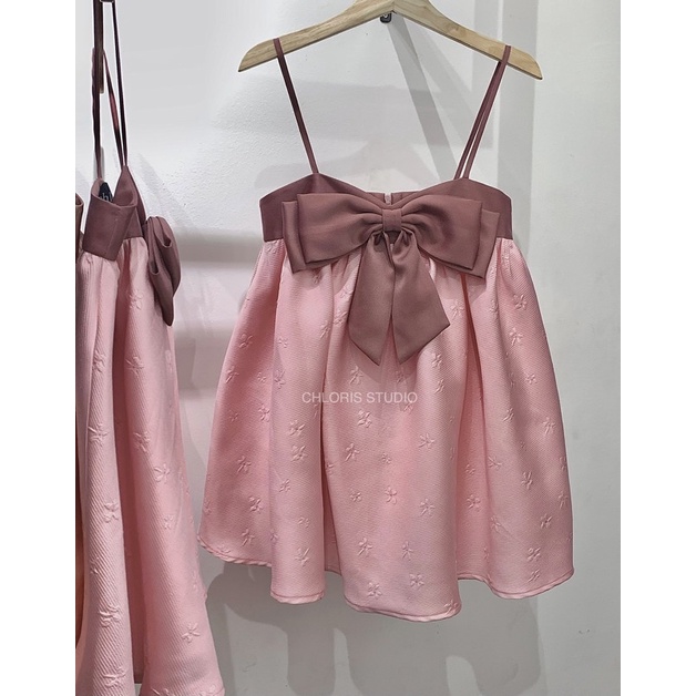 Set bộ nữ áo hai dây nơ baby doll kèm quần vải taffeta gấm CHERLIN BABY - CHLORIS