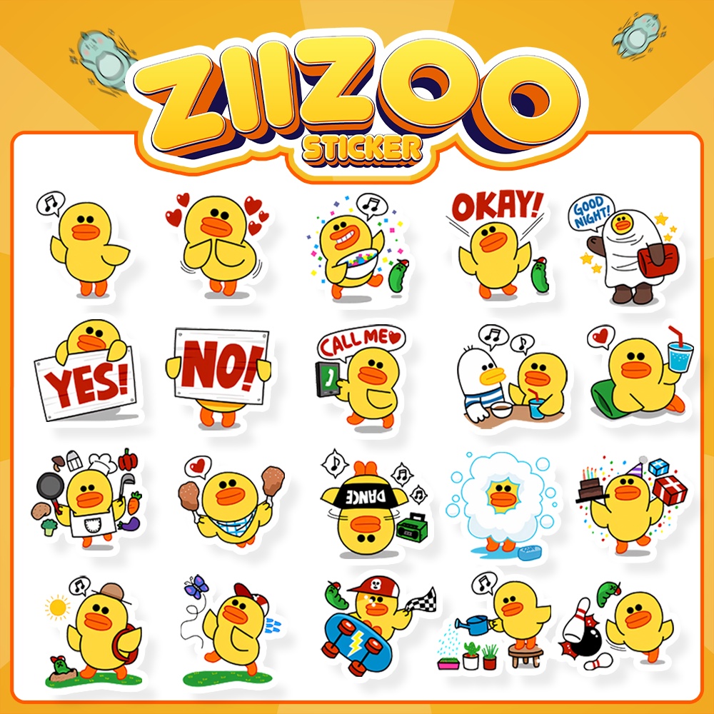 Set 20 Sticker Vịt Vàng Sally Cute, hình dán trang trí bình nước, điện thoại, laptop, mũ bảo hiểm, sticker làm quà tặng