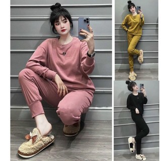 Set thể thao nữ ms.2012 áo dáng suông thêu gấu phối quần thể thao bo ống chất len tăm dày dặn