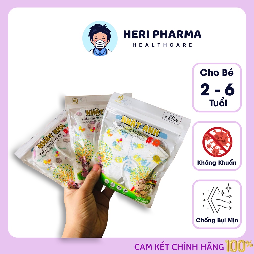 Khẩu trang y tế cho bé 5D Nhật Anh Kids kháng khuẩn, chống bụi thích hợp cho trẻ từ 2 - 6 tuổi, ôm sát khuôn mặt.