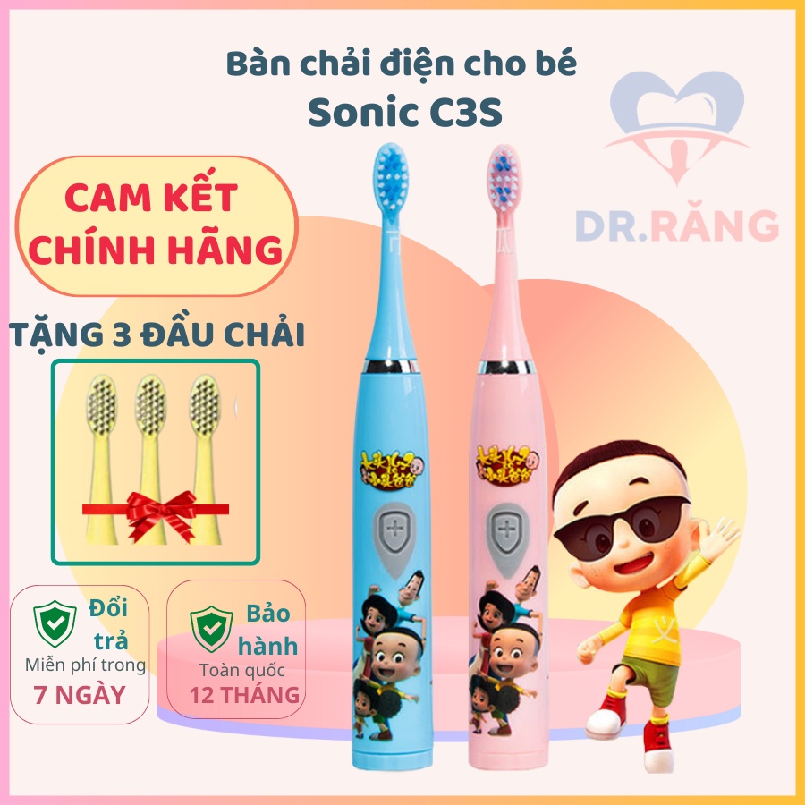 Bàn chải điện cho bé SONIC C3 cao cấp - Bàn chải điện chữ U siêu mềm cho bé từ 4 tuổi, bảo hành 6 tháng