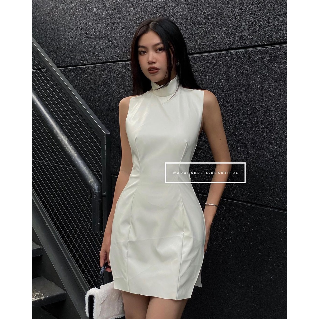 Đầm Body Da Cổ Lọ Hở Lưng Xẻ Đùi Phong Cách Sexy Quyến Rũ Hot Trend [AdorablexBeautiful]