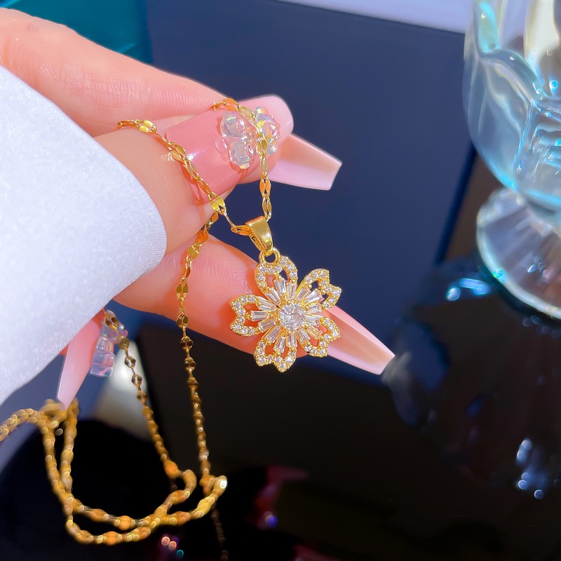 Dây Chuyền Thép Titan Đính Đá Zircon Sang Trọng Phong Cách Hàn Quốc Cho Nữ