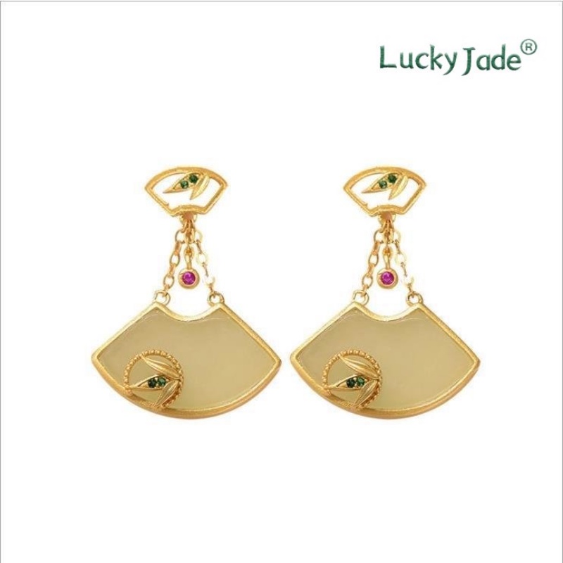 Bông Tai Mạ Vàng 925 Đính Đá Ngọc Bích Trắng 18K Sang Trọng