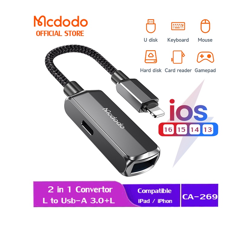 Đầu Chuyển Đổi Mcdodo USB Sang lightning OTG CA-269 2 Trong 1 Cho Iphone 14 Pro Max 13 12 11 Xr 8 7