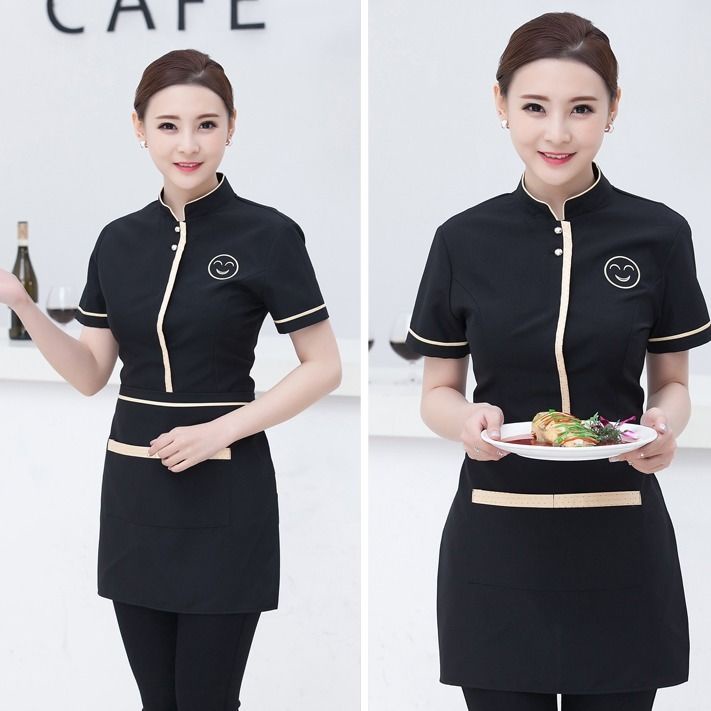 Bộ Đồng Phục Nhân Viên Phục Vụ Nhà Hàng Khách Sạn Tay Ngắn Có logo Tùy Chỉnh Mùa Hè