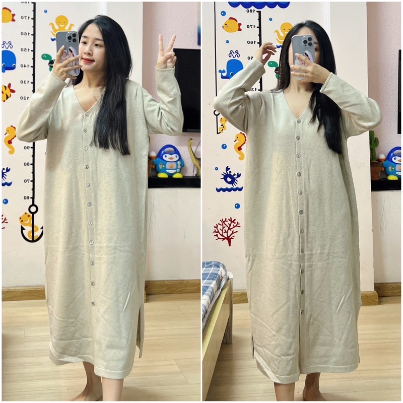 váy len suông cúc tay dài