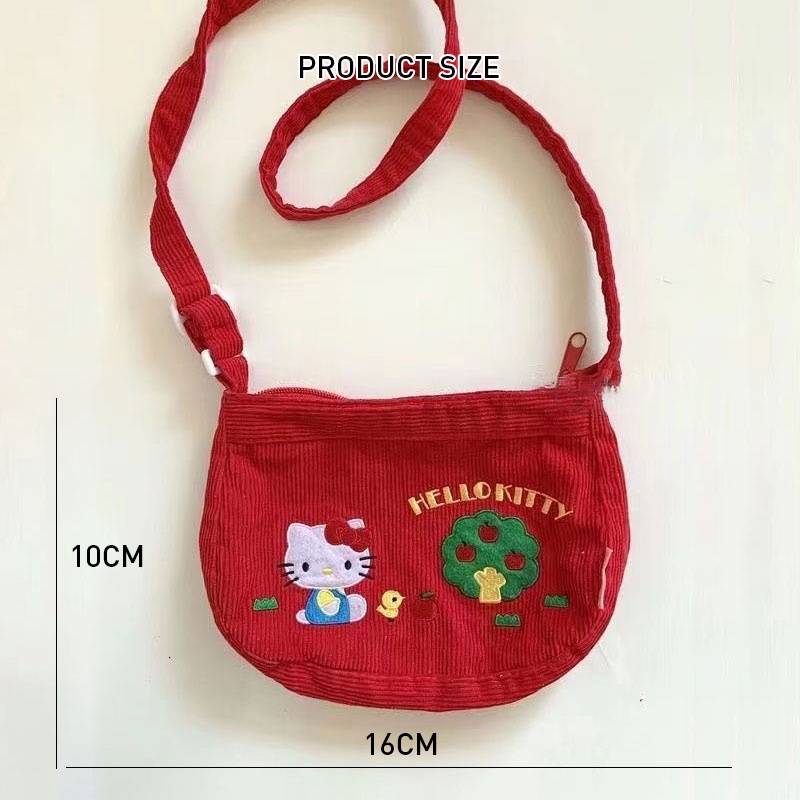 Túi Đeo Chéo Vai Vải Nhung Kẻ Thủ Công Màu Khối Hình Hello Kitty vintage niche