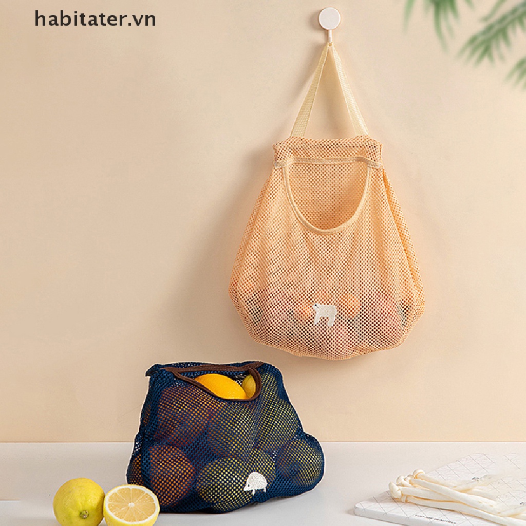 1 Giỏ Lưới Polyester Thoáng Khí Đựng Hành Tỏi Rau Củ Quả Có Thể Tái Sử Dụng