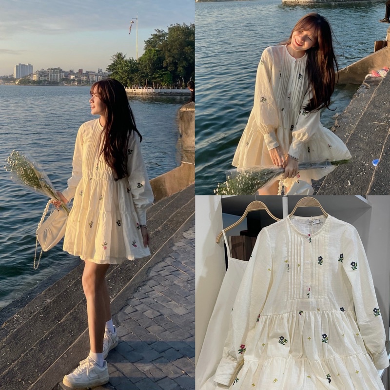 Váy babydoll hoa nhí vải đũi linen kèm váy lót trong  celyn.clothes