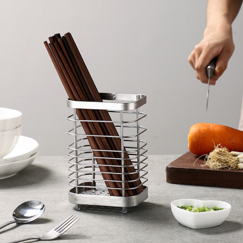 Kệ/ giá inox đựng ống đũa nhà bếp dán tường không cần khoan vít.-thoát nước Nitrogen071